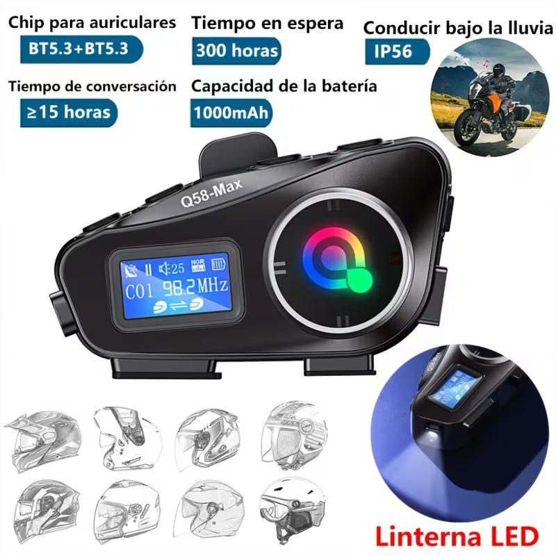 Intercomunicador para Moto Q58 MAX  –  Comunicación Bluetooth Avanzada y Segura para Motociclistas