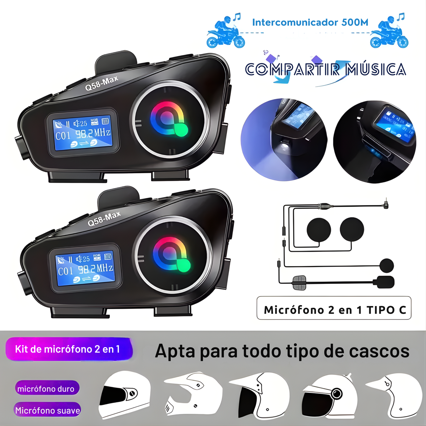 Intercomunicador para Moto Q58 MAX  –  Comunicación Bluetooth Avanzada y Segura para Motociclistas